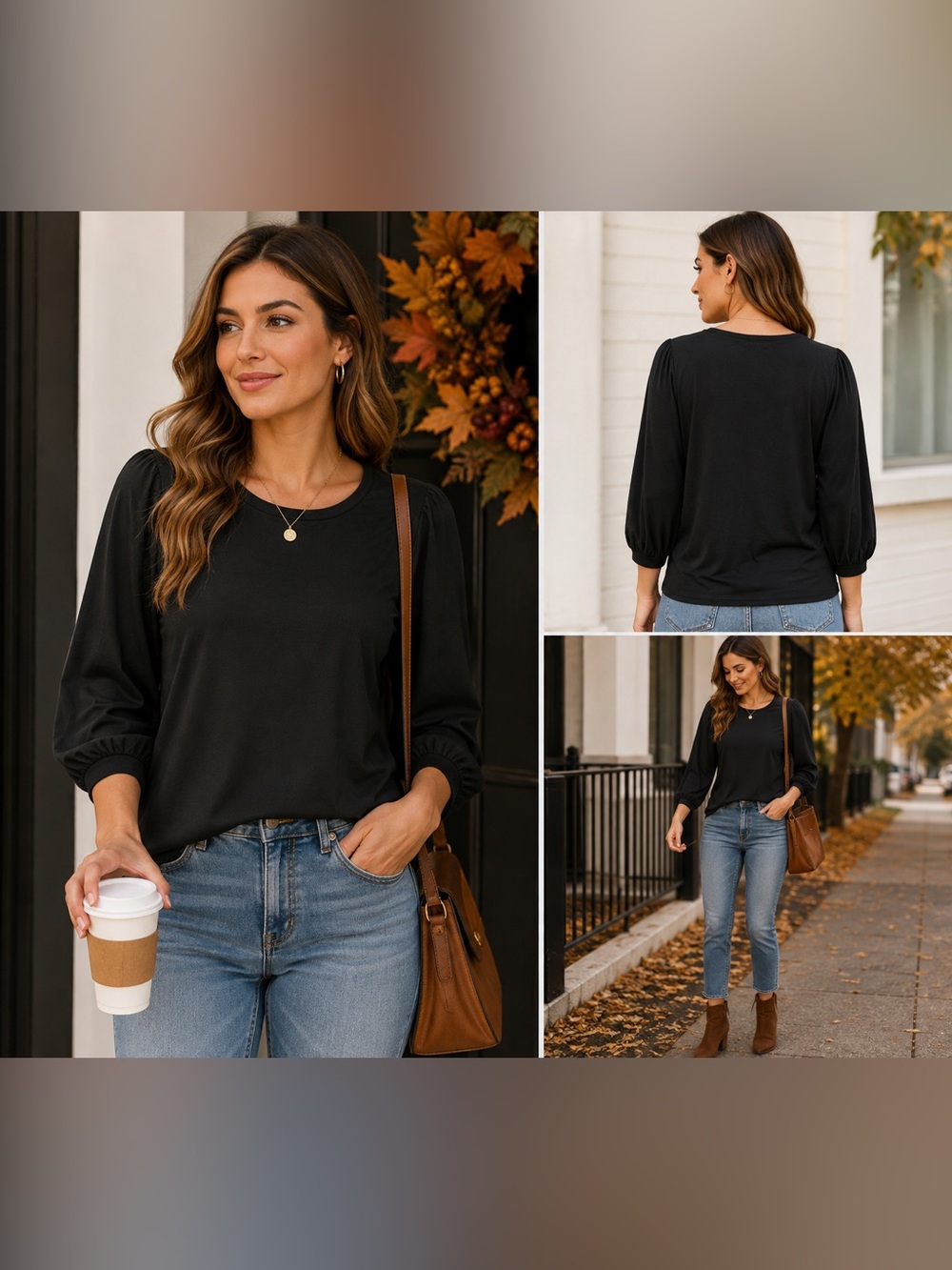 Madewell Black Puff Sleeve Top Women’s Large Alpaca Blend 3/4 Sleeve